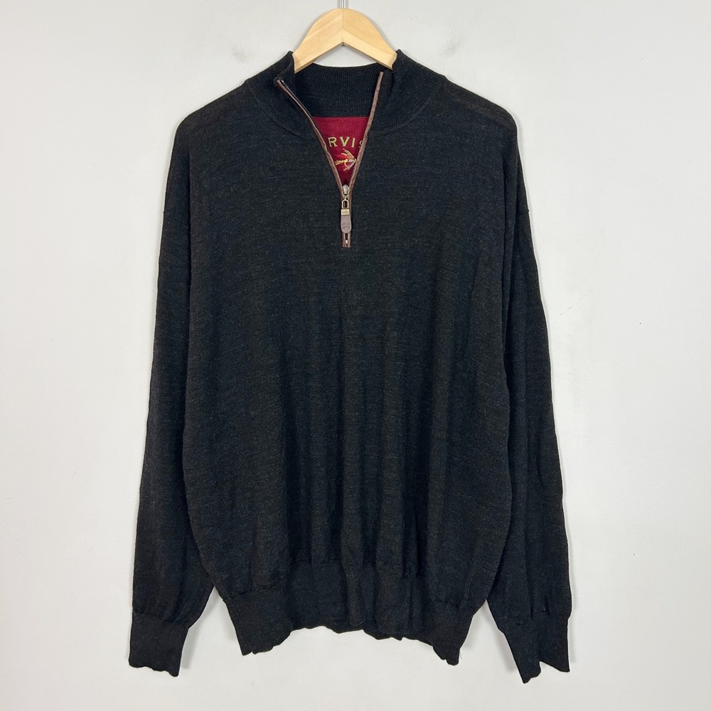 Orvis Quarter Zip Sweater Charcoal Gray Merino Wool Pullover Size XL Men's